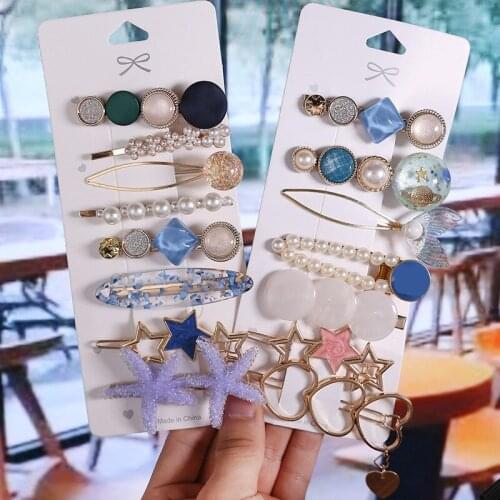 Fashion Women Girls Pearl Crystal Hairpins Side Clip Hair Acetate Geometric Headwear Hair Accessories Barrettes wedding Jewelry