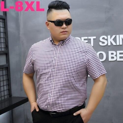 8xl Plus Size 7xl 6xl 5xl Cotton Wholesale 2020 Men Casual Shirts Summer Short Sleeve Plaid Shirt Men Men Slim Fit Dress Shirt