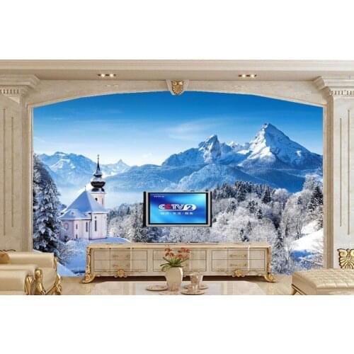 Custom 3d mural,Alpine forest snow mountain forest natural wallpaper,restaurant living room sofa TV wall bedroom papel de parede