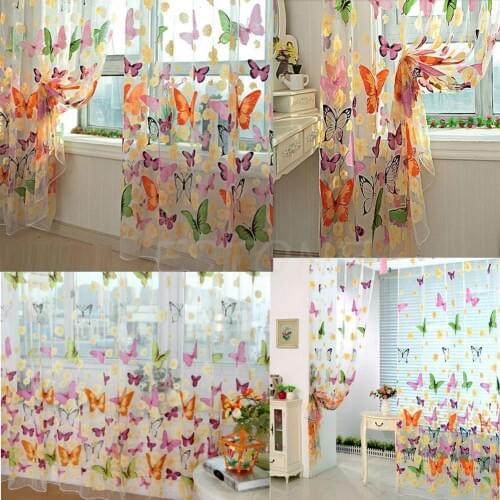 New Butterfly Print Sheer Curtain Panel Window Balcony Tulle Room Divider