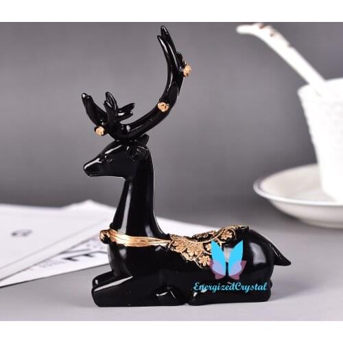 Solid Black Lying Down Deer Crystal Ball Display Stand Resin Decor Sphere Stand