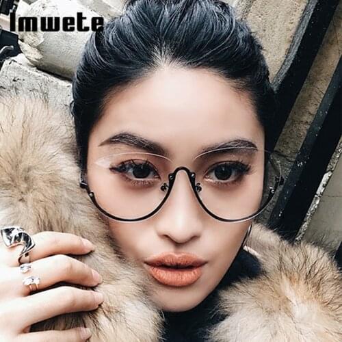 Imwete Oversize Transparent Glasses Frames Women Vintage Cat-Eye Metal Spectacle Men Brand Designer Half Frame Optical Eyewear