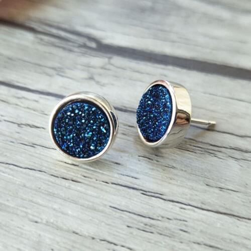 Wholesale 5 pairs 12mm Round Shape Stone Stud Earrings,Natural druse crystal Titanium Druzy Gem stone Stud Earrings ER345