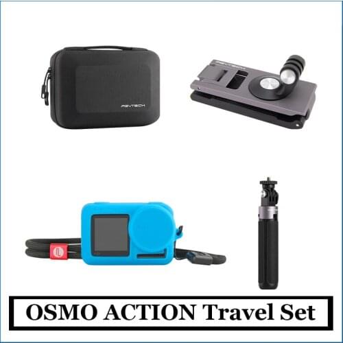 Original PGYTECH OSMO ACTION Travel Set Carrying Case Strap Holder Silicone Case Extension Pole Tripod For DJI OSMO Action