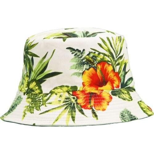 New Fashion Summer Coconut Tree Flower Printed Fisherman Caps Panama Bucket Hat Reversible Fishermans Hat Men Women