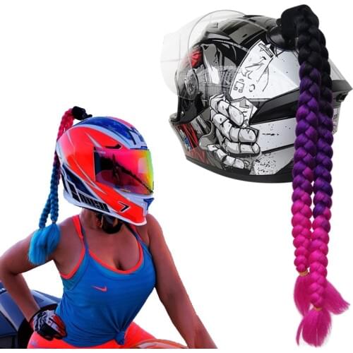 Freestyle Motorcycle Helmet Braids Wig Twist Dual Pigtail Ponytail Decoration Punk Dirty Braid for All Riders 12 Colors Soft