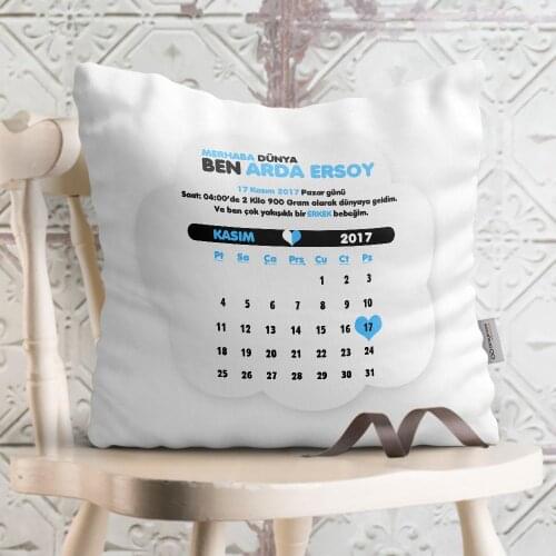 Personalized Calendar Birthday Souvenir Male Baby Decorative White Pillow-3