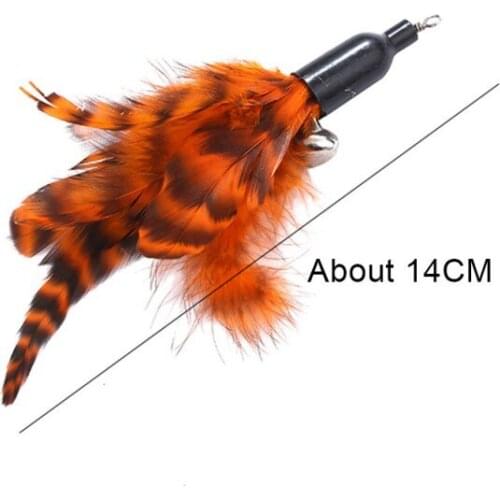 Pet Feather Rod Play Wand Teasing With Colored Bead Three-Section Telescopic Funny Cat Stick Toy With 5 Replacement Head Set