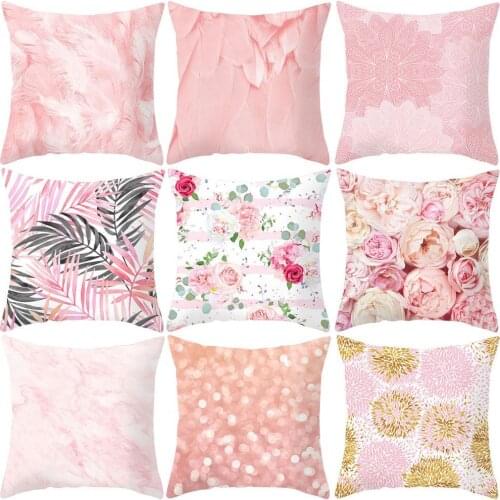 Pink Cute New Style Cushion Cover Soft Washable Square Shape Rose Feathers Nordic Pillowcase for Bed Sofa Cafe Car Decor Product