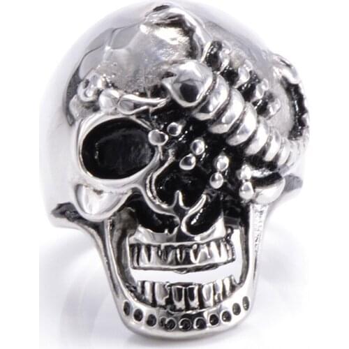 Silver color Punk Cool Mens Skull Scorpion Stainless Steel Biker Ring