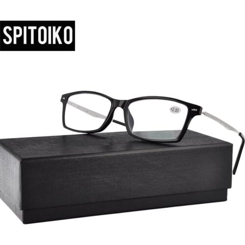 SPITOIKO TR90 Optical Frame Anti-blue Reading Glasses Metal Temple Eyeglasses For Unisex +100~+400 6803