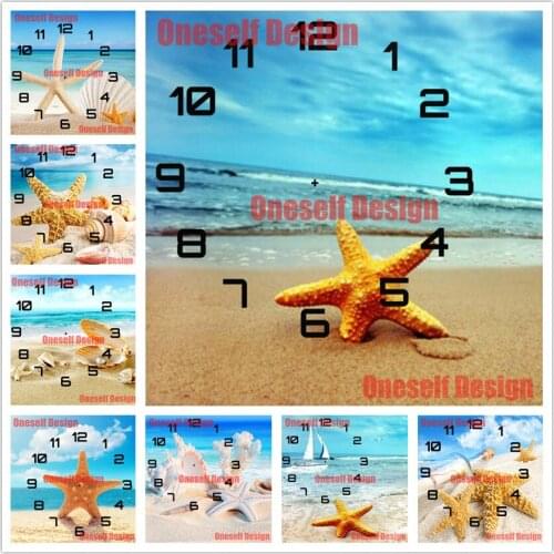 2021 top 5d diamond painting clock beach diamond embroidery clock beach rhinestone pictures decoration home diamond art kit