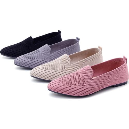 Autumn Fashion Women Flats Pointed Toe Comfort Wedding Ballerinas Ladies Workes Shoes Female Flat Footwear Knit Sandals Slip-on
