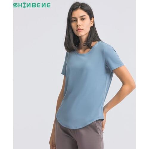 SHINBENE Ultralight Naked-feel Workout Yoga Fitness T-shirt Top Women Hip-length Plain Running Gym Sport Short Sleeve Shirts