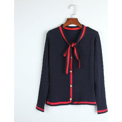 2021 Spring Fashion womens Bowtie knitted coat Korean style On-neck sweater cardigans B684
