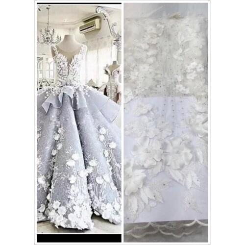 High quality 3d french lace with pearls pretty Nigerian lace fabric pearls lace fabric african french net lace fabric JRB-15020