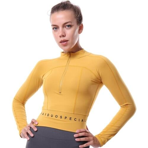 Women Long Sleeve Running Shirts Sexy Exposed Navel Yoga T-shirts Solid Sports Shirts Quick Dry Fitness Gym Crop Tops Sport Wear