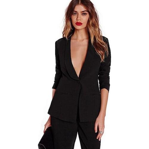 Womens Shawl Collar Slim Black Blazer and Pencil Pants Set Office Ladies Fashion Two-Piece Set