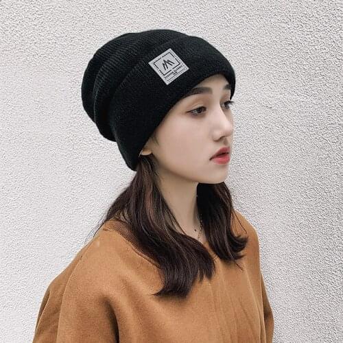 Winter Women Hat Logo Patch Bennie Hat Solid Woolen Thickened Skullies Hat Plus Cashmere Womens Knit Warm Hat Soft Casual Cap