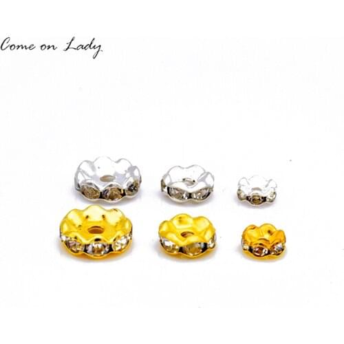 30pcs/lot 6mm 8mm 10mm Rhinestone Clear Crystal Laciness Wave Spacer Beads for Jewelry Making DIY Bracelet Free Shipping JF012