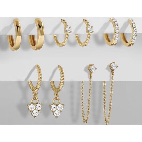 5pair/set 2021 New Design Thin Small Circle Hoop Earrings for Women Fashion CZ Zircon Huggie Beads Twisted Hoops Ear Brincos