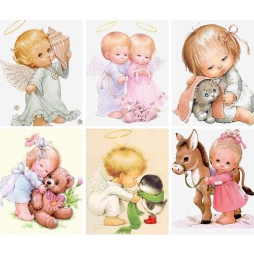 5D DIY Diamond Painting Little Girl Angels and Animal Dog Cat Duck Full Drill Embroidery Cross Stitch Mosaic Home Decor Gift