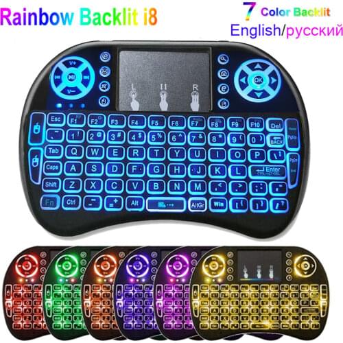 7 Colors i8 Keyboard Backlight Air Mouse Wireless English Russian Touchable Remote Smart TV Box Touchpad for Android TV Box PC