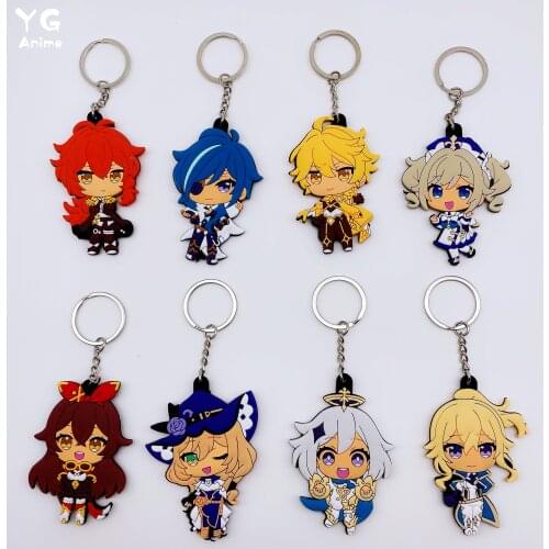 Anime Genshin Impact Keychain Soft Rubber Hutao Zhongli Diluc Xiao Key Chain for Gril Accessories Cute Bag Pendant Key Ring Gift