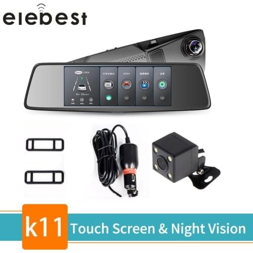 Elebest K11 7.0 inch Touch Screen car dvr camera rearview mirror dual lens recorder night vision dash cam FHD 1080P