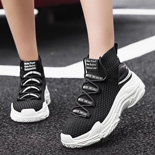 Big Size High Top Women Sneakers Socks Men Sneakers for Running Shoes Sports Platform Woman Sport Black Knitting Shark Gym A-575