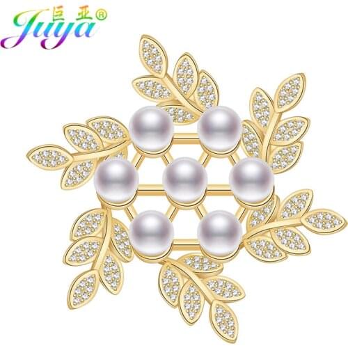 2017 Winter Newest Design Women Fashion Austrian Crystals Olive Leaf Pearls Pins Sweater Gold Brooches For Christmas Gift