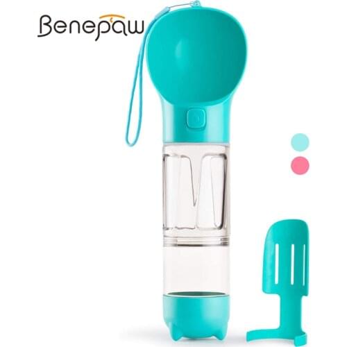 Benepaw Portable Dog Water Bottle Food Container Waste Bag Dispenser 3 In 1 Nontoxic Travel Drinking Pet Bottle Poop Shovel