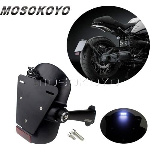 Black Motorcycle Rear License Plate Holder Fender Hugger w/ Reflector Light For BMW R nineT R9T 2014-2018
