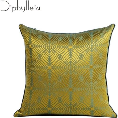 Diphylleia Home Decorative Cushion Covers Green And Yellow Floral Geomertic Jacquard Throw Pillow Case Distinctive Style 45x45cm