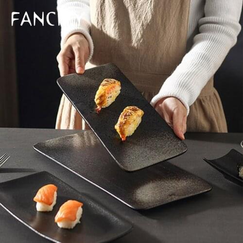 FANCITY Japanese style long plate ceramic plate household creative rectangular breakfast plate salad plate sushi plate salmon