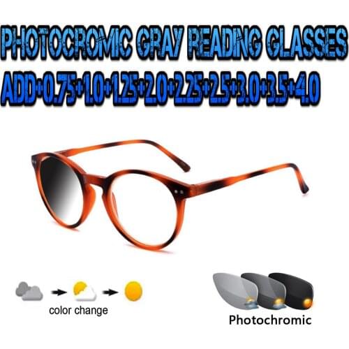 Photochromic Gray Reading Glasses Round Ultralight Trend High Quality Fashion for Men Women+1.0 +1.5 +1.75 +2.0 +2.5 +3 +3.5 +4