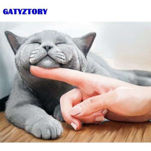 GATYZTORY Frame Cat Digital Painting DIY Painting by Numbers Kits Acrylic Modern Wall Art For Home Decoration