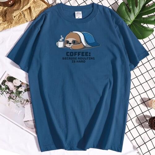 Cotton Cute Animal Sloth Because Adulting Is Head Print Men T-shirts Casual O-Neck Clothes Funny Tshirt Loose Home Man T Shirt