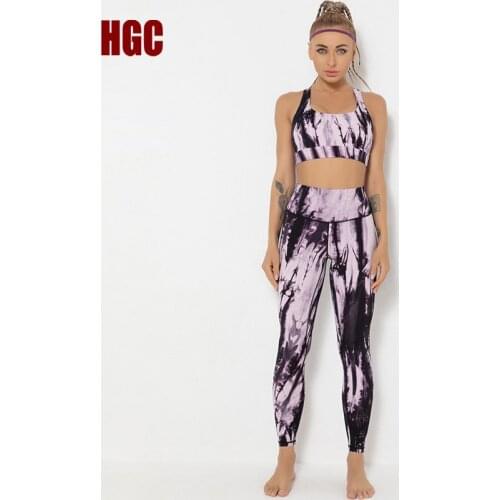 Tie Dye Yoga Suit Women Sportwear Bra Leggings High Waist Sports Pants Outfit Running Elastic Gym 2Pcs/Set Workout Clothes HGC
