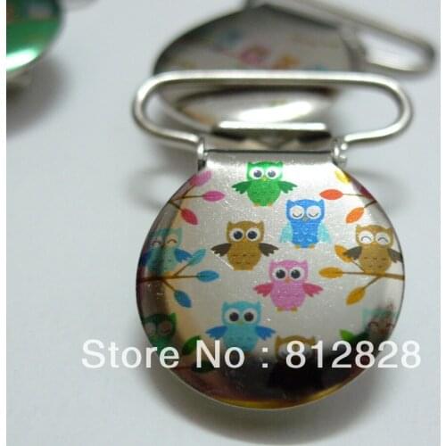25pcs 1'' 25mm Enamel Lovely Multi Owls Round Suspender Clips