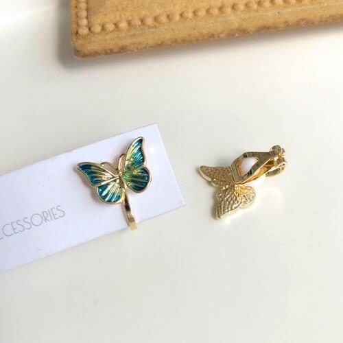 Korean Style Mini Cute Green Butterfly Clip On Earrings No Piercing For Women Lady Girls