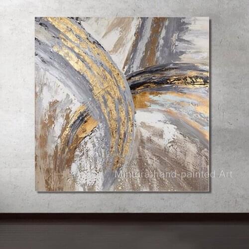 Mintura Hand Painted Abstract Grey Gold Oil Painting On Canvas Modern Wall Art Picture For Living Room Home Decor Restaurant Art