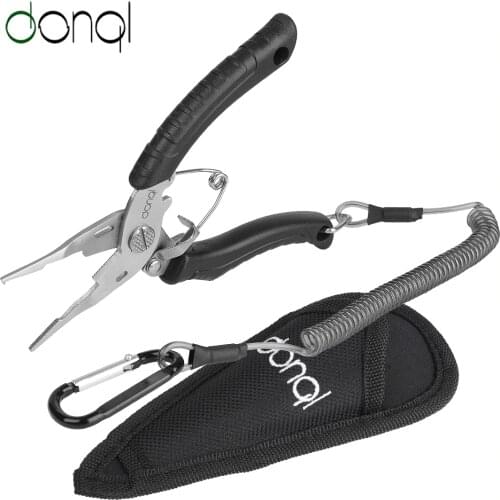DONQL Multifunctional Fishing Pliers Line Cutter Hook Remover Stainless Steel Scissors Fishing Clamp Accessories Spring Rope
