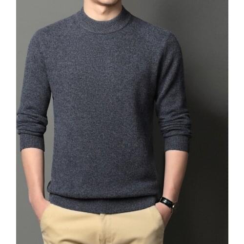 Male Thick 100% Wool Sweater Autumn & Winter Cashmere Jumper Man Mock Neck Pure Wool Sweaters Long Sleeve Casual Knitwear