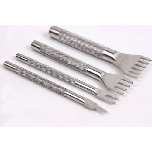 4 Pcs/set 3mm Spacing Leather Craft Tool Set CR-V Silver Flat Cutter Leather Punch DIY Tools 1&2&4&6 Teeth