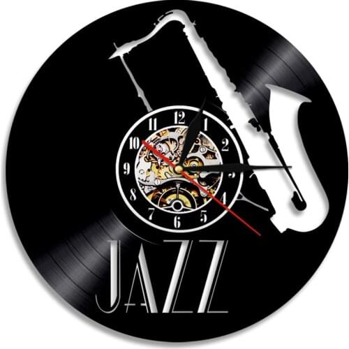 Jazz Band Saxophone Vinyl Record Wall Clock Home Decor Retro Rock N Roll Music Instrument Wall Clock For Music Saxophone Gift