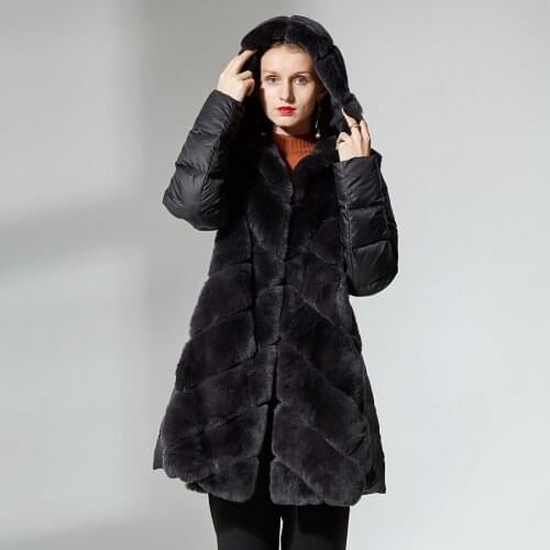 CNEGOVIK real rex rabbit fur vest coat with hood down jacket sleeves sporty real fur jacket hooded Detachable sleeves