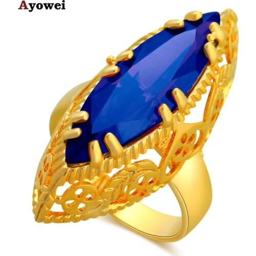 Royal Blue Zircon Engagement Rings Gold color Elegant Fashion Jewelry Golden Element Ring Sz #7#8#9#10#11 JR2138A