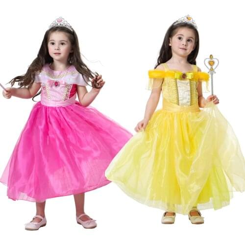 New Dress 2021 for Girls Belle Princess Party Dress The Beauty and The Beast Cosplay Costumes Kids Birthday Carnival Fancy Dress