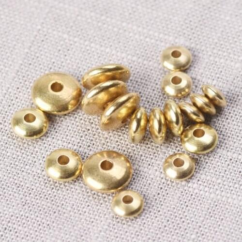 Flat Round Rondelle 5mm 6mm 8mm Solid Brass Metal Light Gold Color Loose Spacer Crafts Beads lot for Jewelry Making Findings
